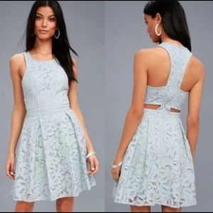 Lulu’s Daisy Date Light Blue Lace Skater Dress L